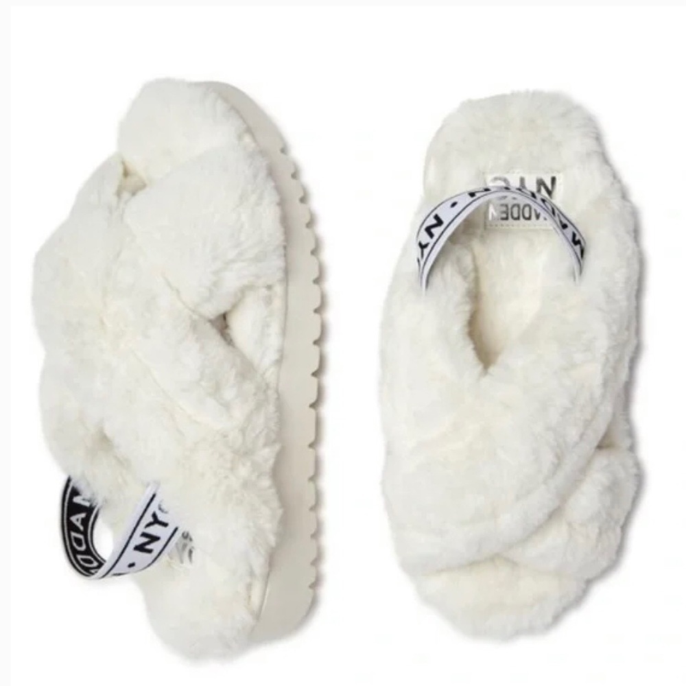 Madden NYC Women’s Faux Fur Crossband Slingback Platform Slides slippers 11 - Picture 1 of 9